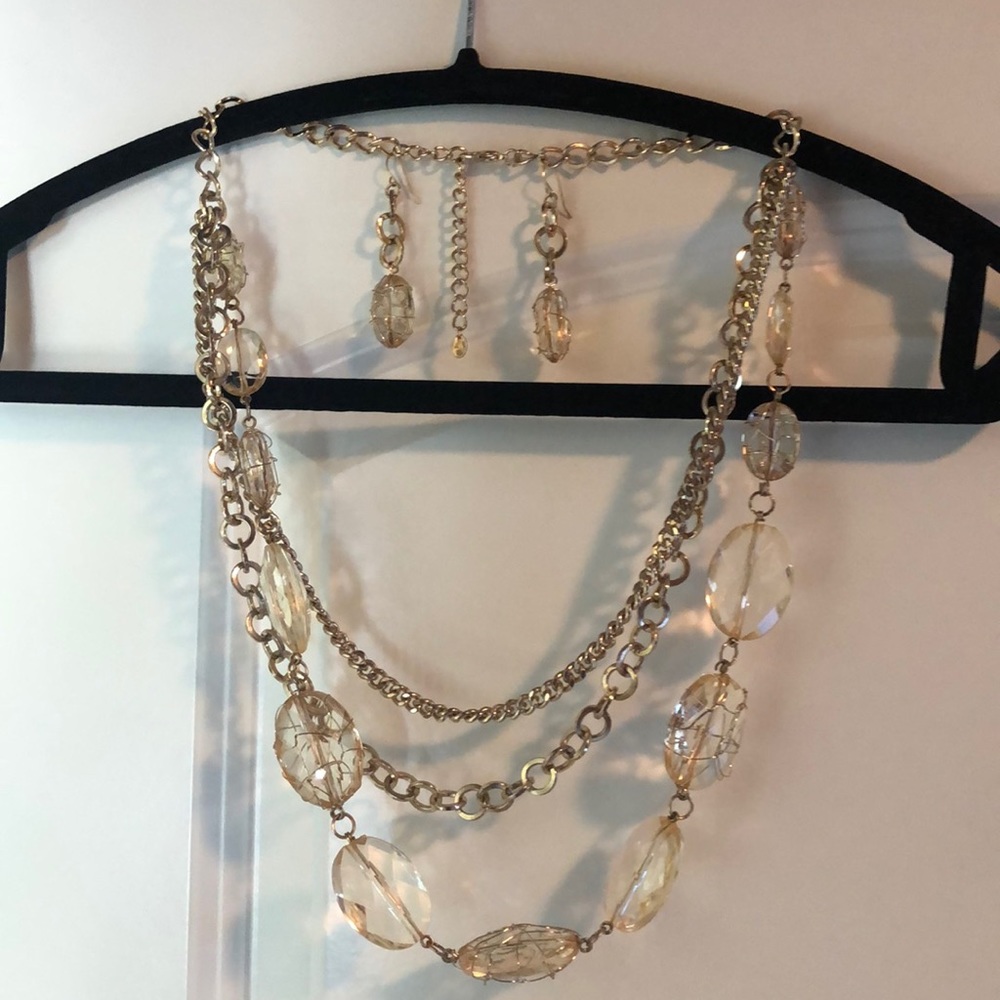 Fashion Gold tone/ glass necklace and earrings set
